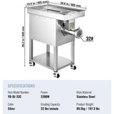 Commercial Electric Meat Grinder 22Lb/Min 2200W Industrial Cabinet Grinder